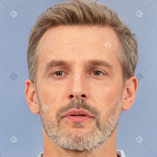 Neutral white adult male with short  brown hair and brown eyes