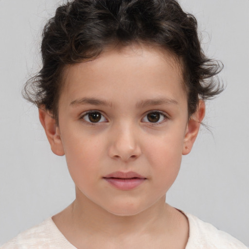 Neutral white child female with short  brown hair and brown eyes