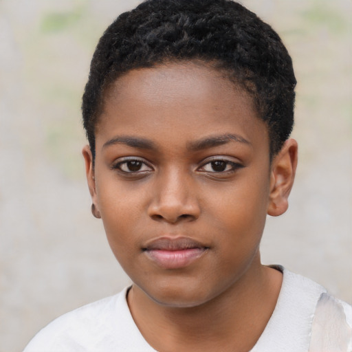 Neutral black child female with short  black hair and brown eyes