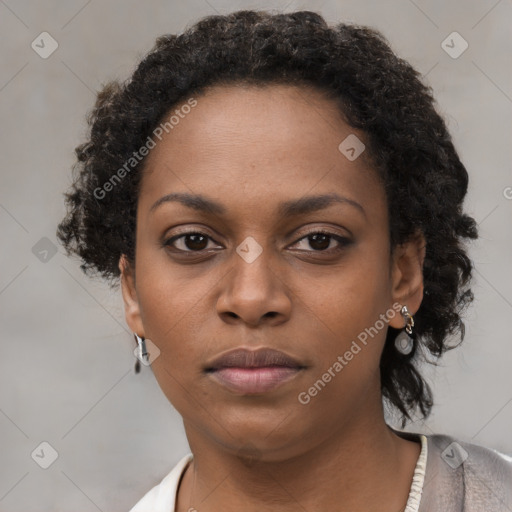 Neutral black young-adult female with short  brown hair and brown eyes