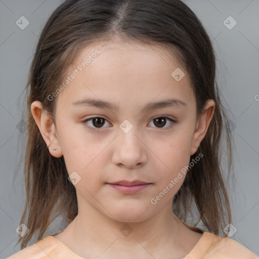 Neutral white child female with medium  brown hair and brown eyes