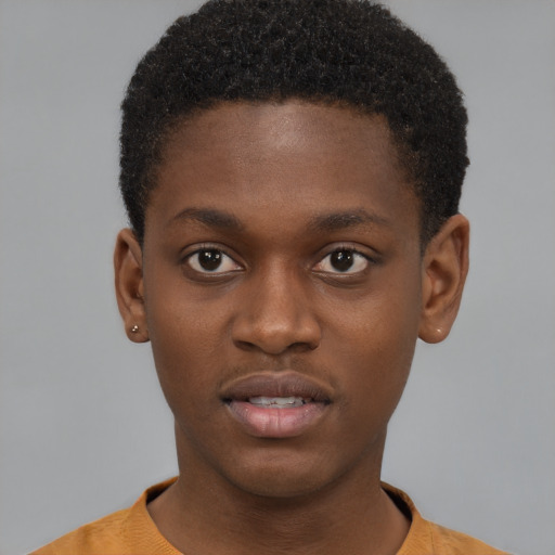 Neutral black young-adult male with short  brown hair and brown eyes