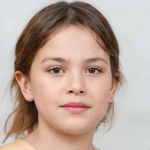 Neutral white child female with medium  brown hair and brown eyes