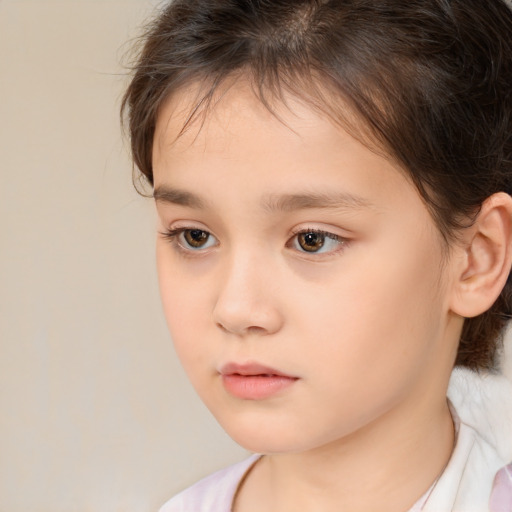 Neutral white child female with medium  brown hair and brown eyes