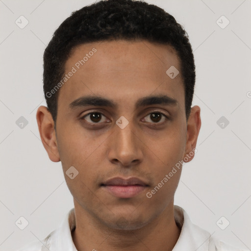 Neutral latino young-adult male with short  brown hair and brown eyes