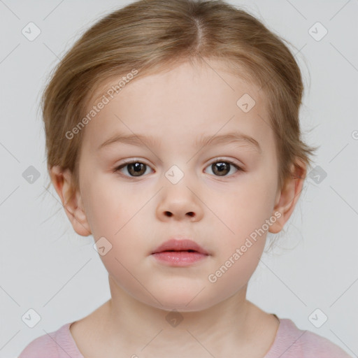 Neutral white child female with short  brown hair and brown eyes