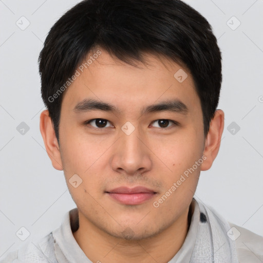 Neutral asian young-adult male with short  brown hair and brown eyes