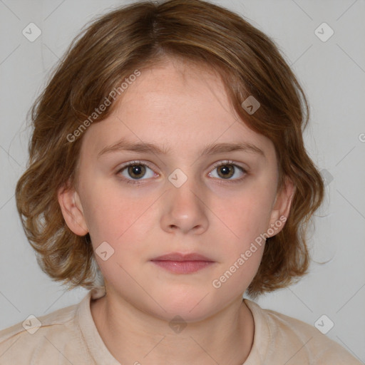 Neutral white child female with medium  brown hair and brown eyes