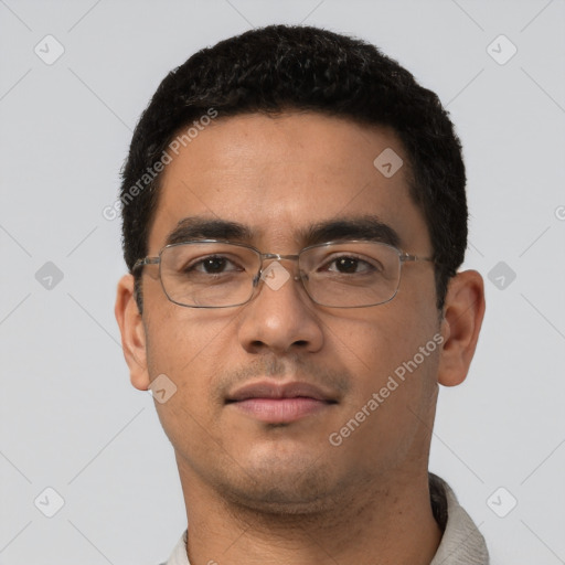 Neutral asian young-adult male with short  black hair and brown eyes