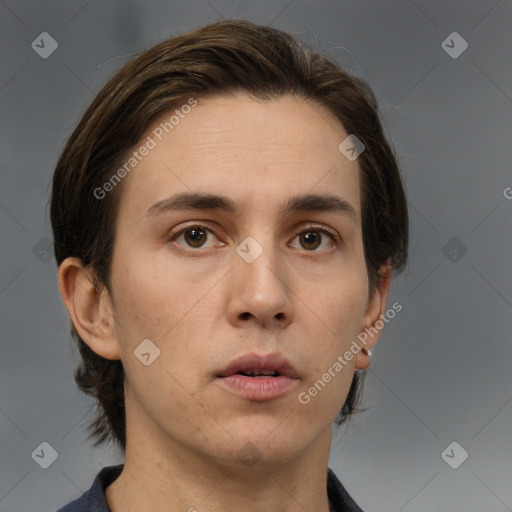 Neutral white young-adult male with medium  brown hair and brown eyes