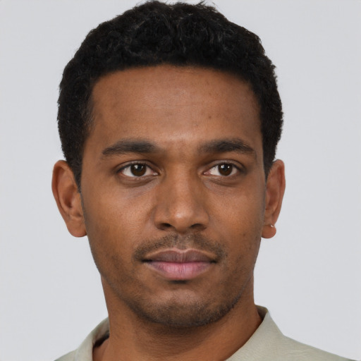 Neutral black young-adult male with short  brown hair and brown eyes