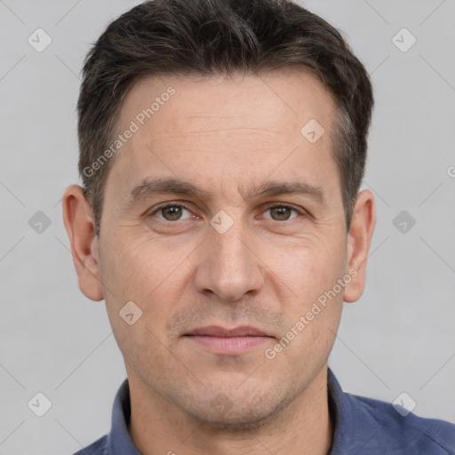 Neutral white adult male with short  brown hair and brown eyes