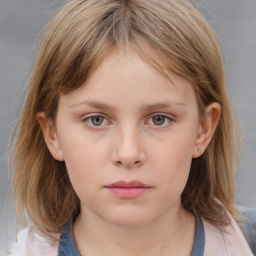 Neutral white child female with medium  brown hair and grey eyes