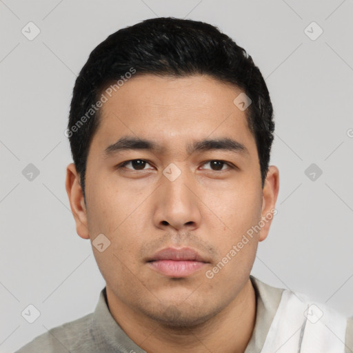 Neutral asian young-adult male with short  black hair and brown eyes