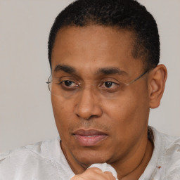 Neutral latino adult male with short  black hair and brown eyes