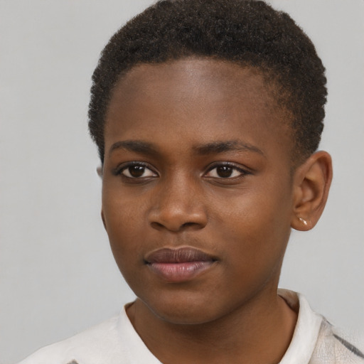 Neutral black young-adult female with short  brown hair and brown eyes