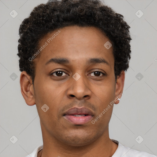 Neutral black young-adult male with short  brown hair and brown eyes