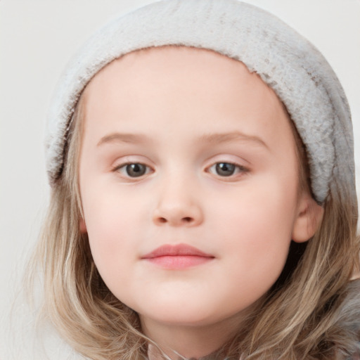 Neutral white child female with long  brown hair and blue eyes