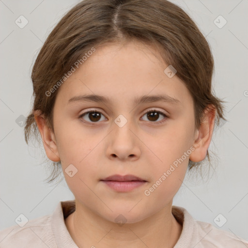 Neutral white child female with medium  brown hair and brown eyes