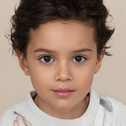 Joyful white child female with short  brown hair and brown eyes