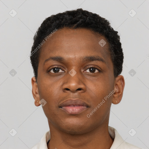 Neutral black young-adult male with short  brown hair and brown eyes