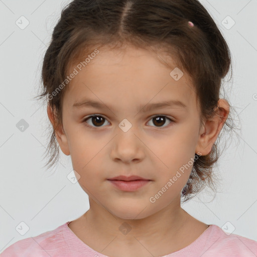 Neutral white child female with medium  brown hair and brown eyes