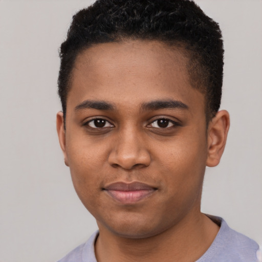 Neutral black young-adult male with short  brown hair and brown eyes