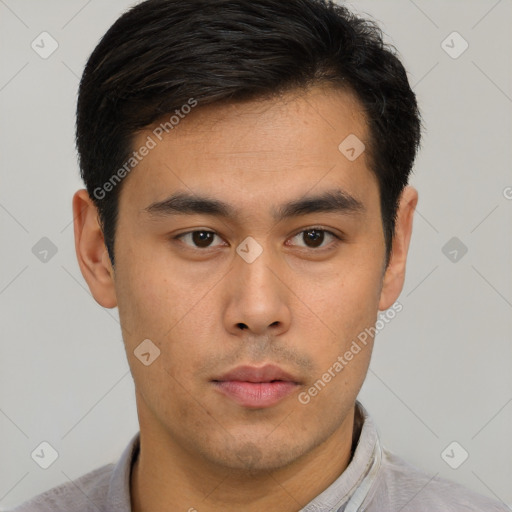 Neutral asian young-adult male with short  brown hair and brown eyes