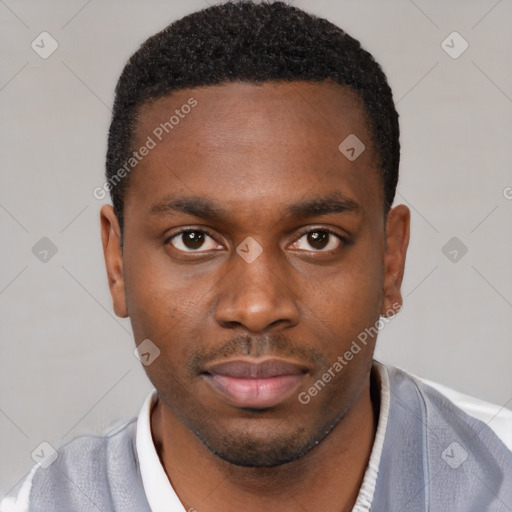 Neutral black young-adult male with short  brown hair and brown eyes