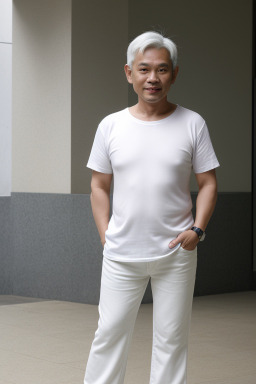 Singaporean middle-aged male with  white hair