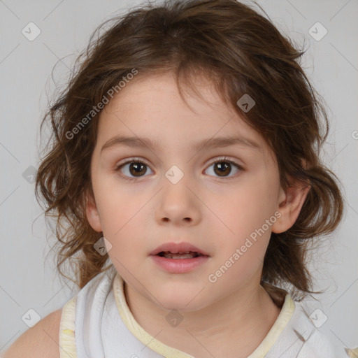 Neutral white child female with medium  brown hair and brown eyes