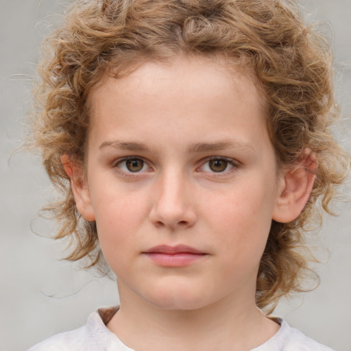 Neutral white child female with medium  brown hair and grey eyes