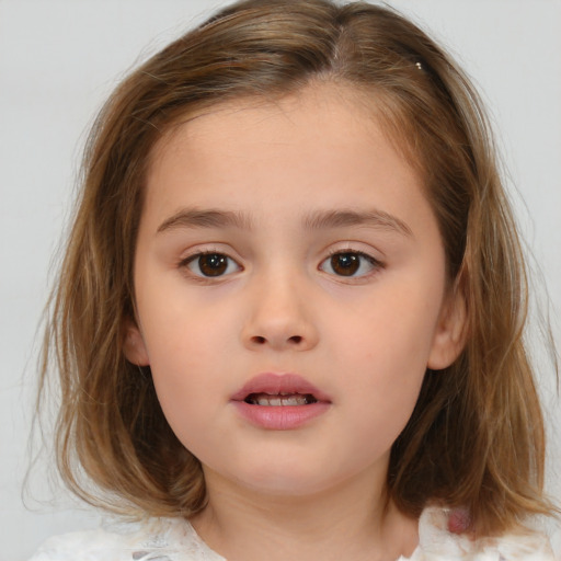 Neutral white child female with medium  brown hair and brown eyes