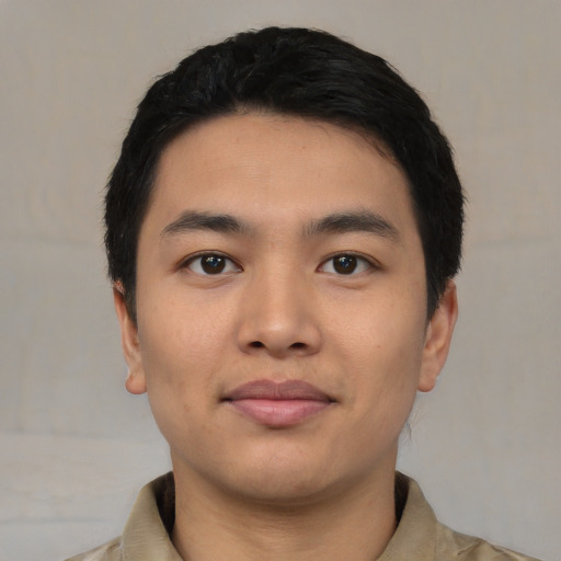 Neutral asian young-adult male with short  black hair and brown eyes