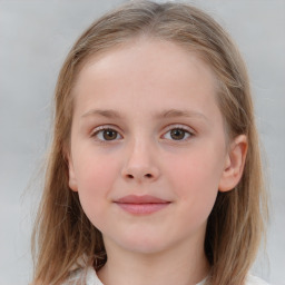 Neutral white child female with medium  brown hair and grey eyes