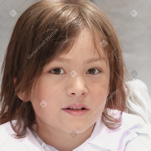 Neutral white child female with medium  brown hair and brown eyes