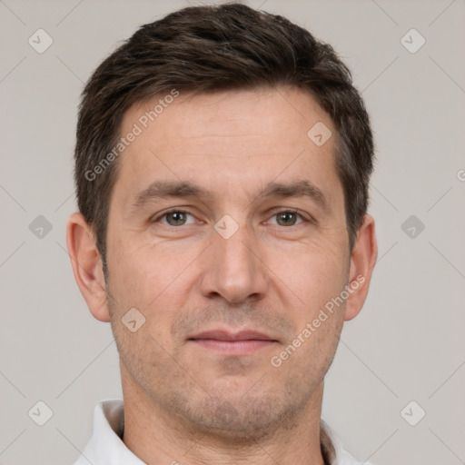 Neutral white adult male with short  brown hair and brown eyes