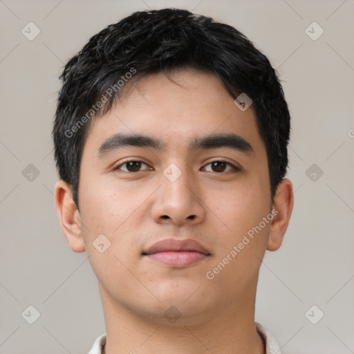 Neutral asian young-adult male with short  black hair and brown eyes