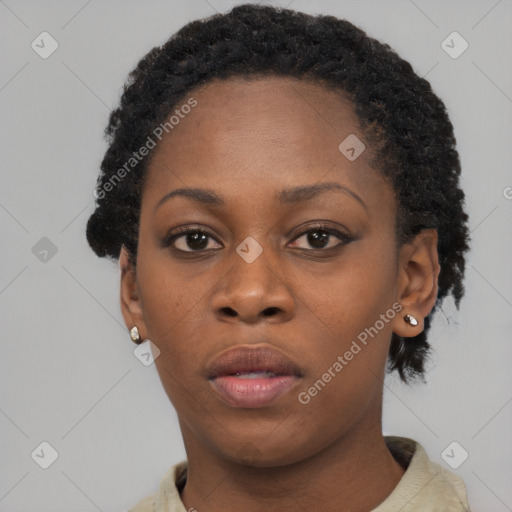 Neutral black young-adult female with short  brown hair and brown eyes