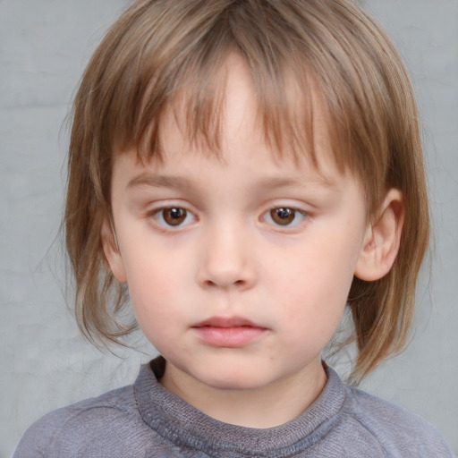 Neutral white child female with medium  brown hair and blue eyes