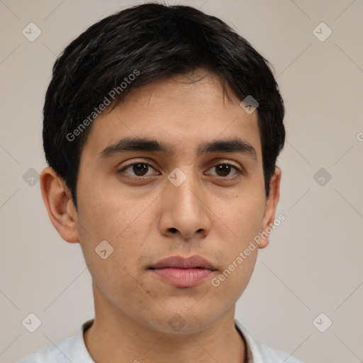 Neutral asian young-adult male with short  black hair and brown eyes