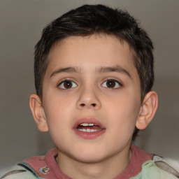 Joyful white child male with short  brown hair and brown eyes