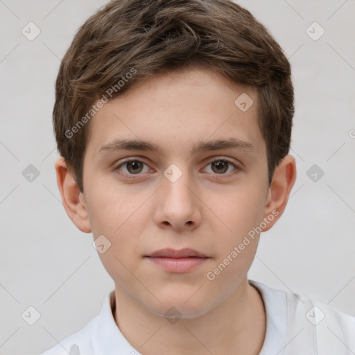 Neutral white child male with short  brown hair and brown eyes