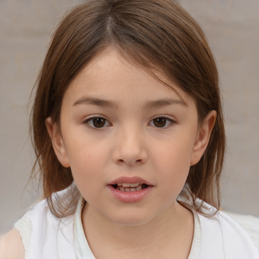 Neutral white child female with medium  brown hair and brown eyes