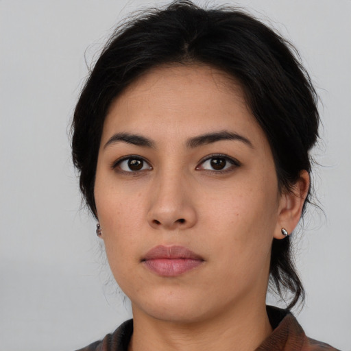 Neutral asian young-adult female with medium  black hair and brown eyes