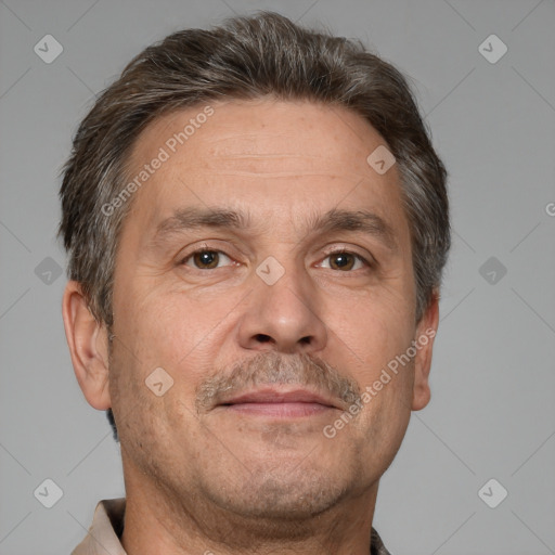 Neutral white adult male with short  brown hair and brown eyes