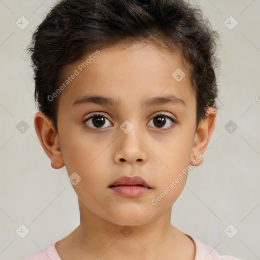 Neutral white child female with short  brown hair and brown eyes