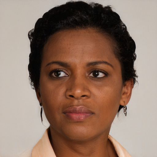 Neutral black young-adult female with short  brown hair and brown eyes