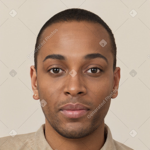 Neutral black young-adult male with short  brown hair and brown eyes