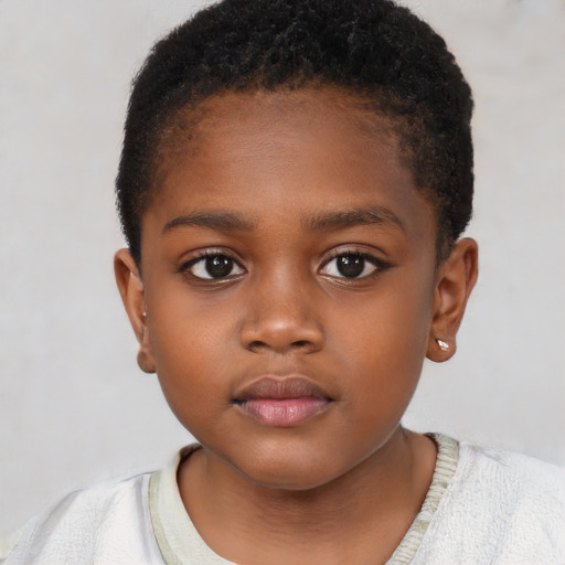 Neutral black child female with short  brown hair and brown eyes